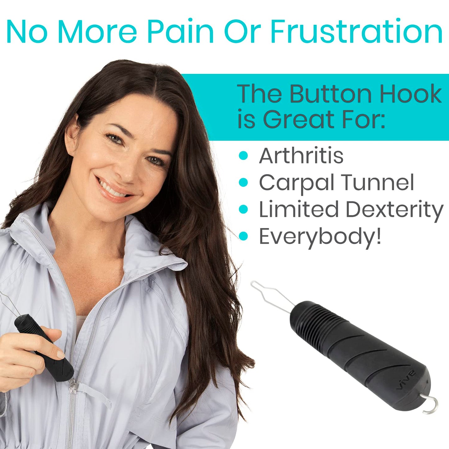 Vive Button Hook with Zipper Pull