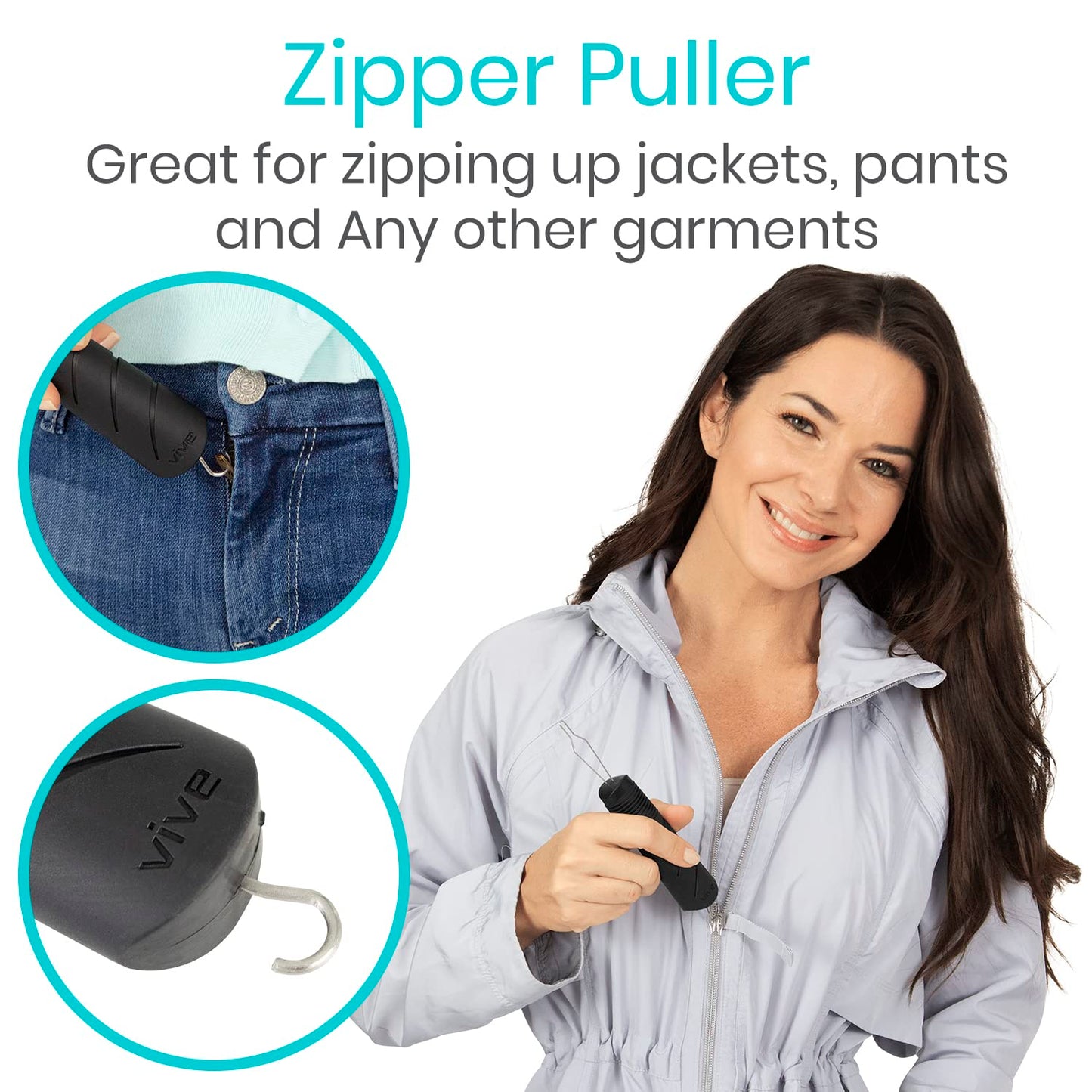Vive Button Hook with Zipper Pull
