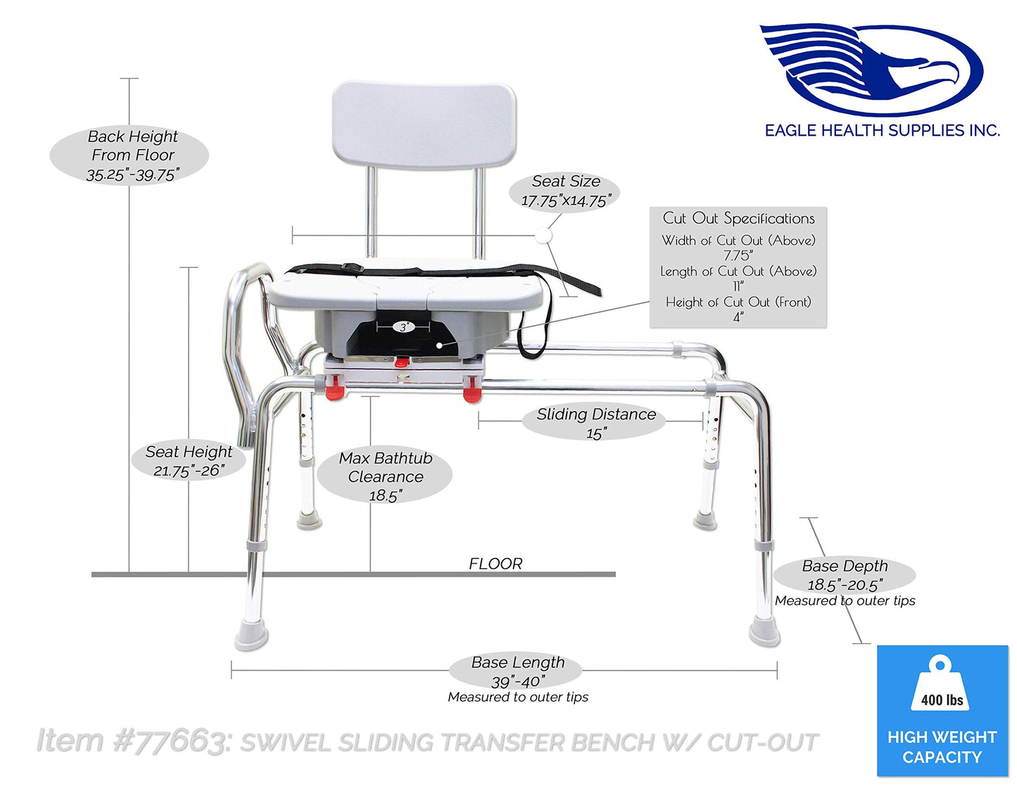 Eagle Health Swivel Sliding Tub Transfer Bench