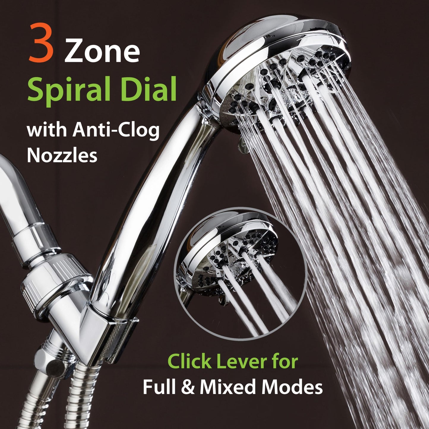 High Pressure 6-Setting Handheld Shower with Hose