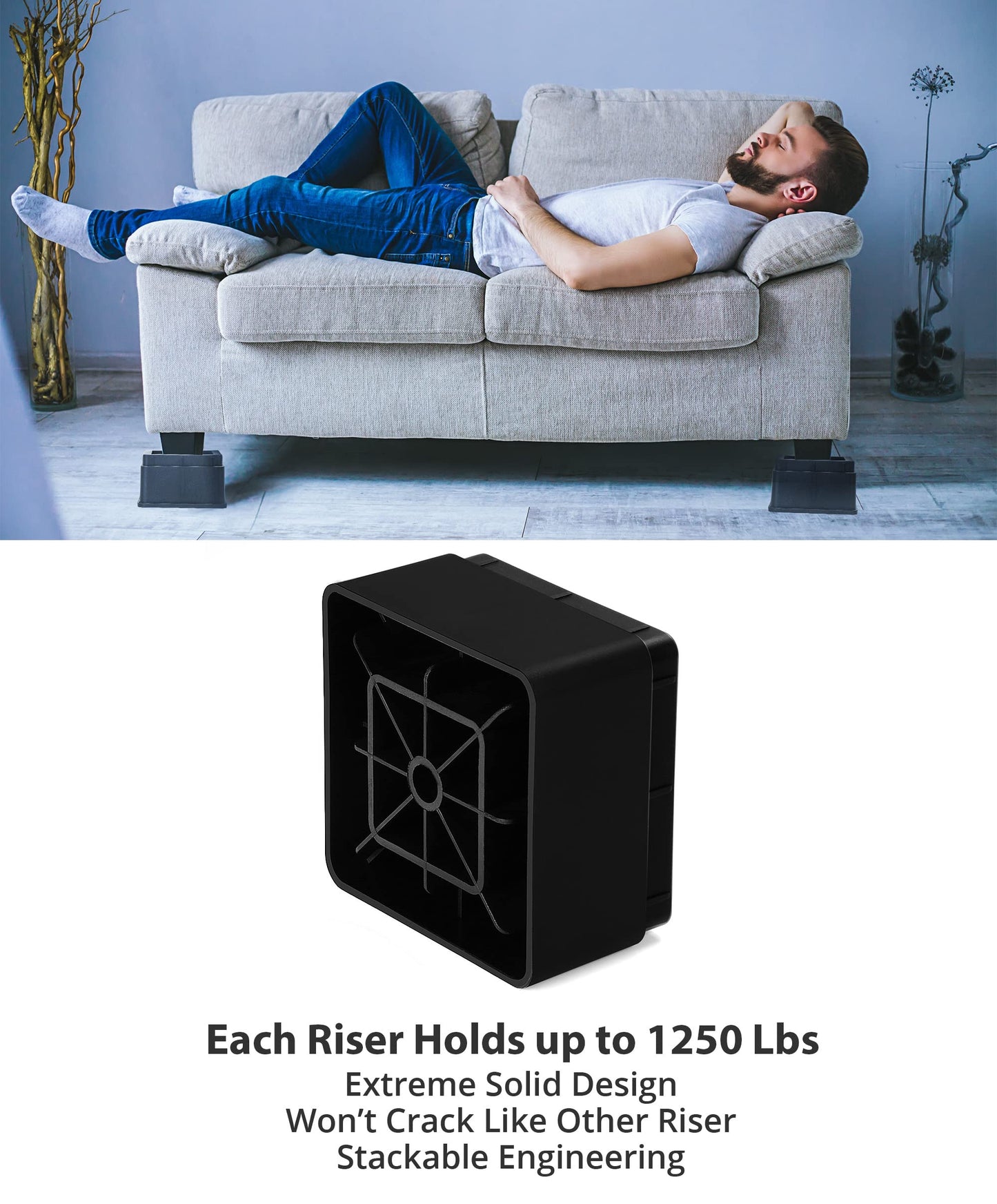 Bed Risers 2 Inch - Pack of 8 - Adjustable Furniture Risers 2 & 4 inch