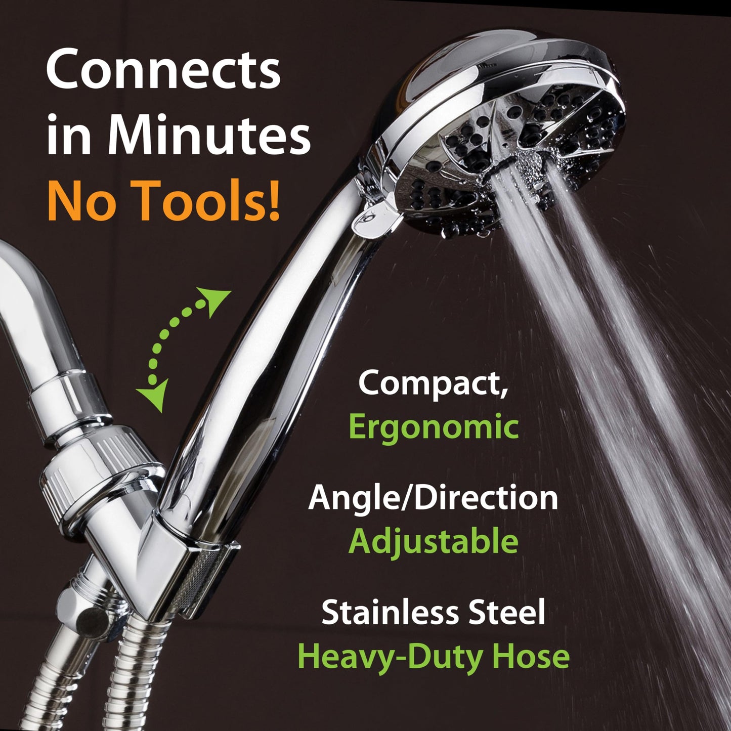 High Pressure 6-Setting Handheld Shower with Hose