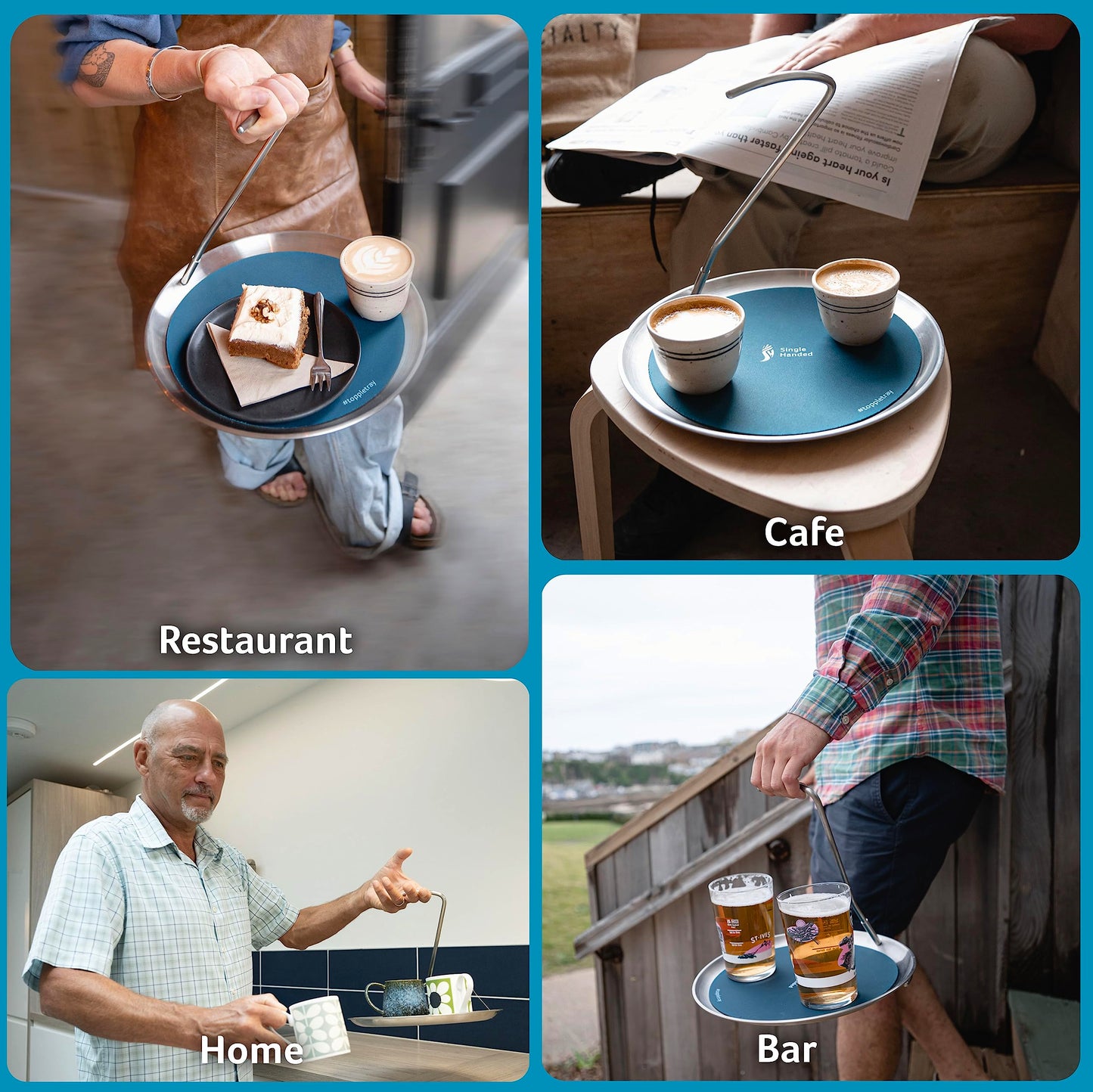 Topple Tray Folding Handle Metal Serving Tray